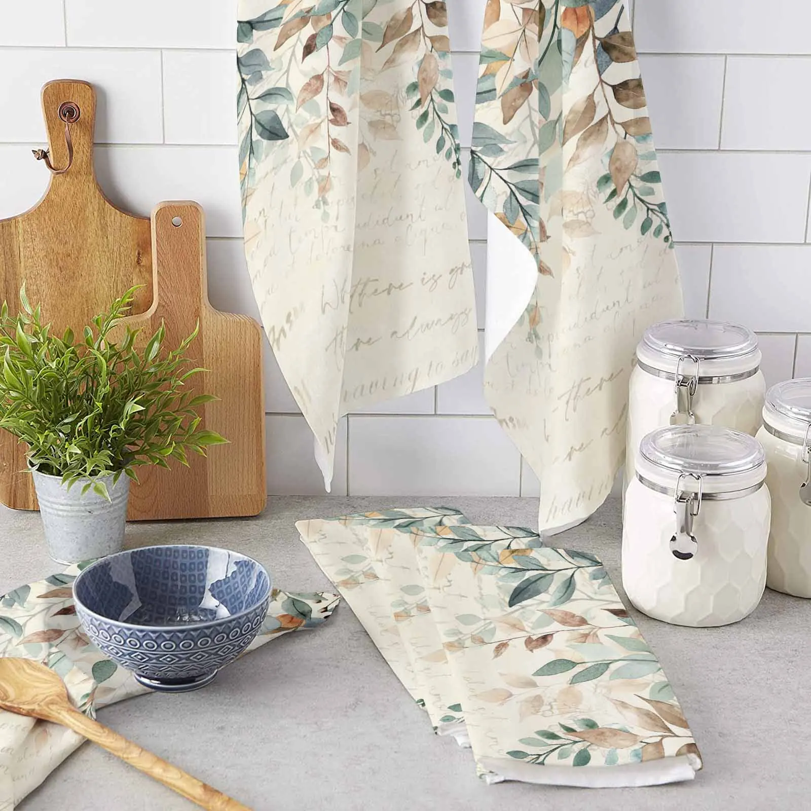 Leaf Plant Countryside Printed Tea Hand Towel Kitchen Dishcloth Water Absorption Household Cleaning Cloth