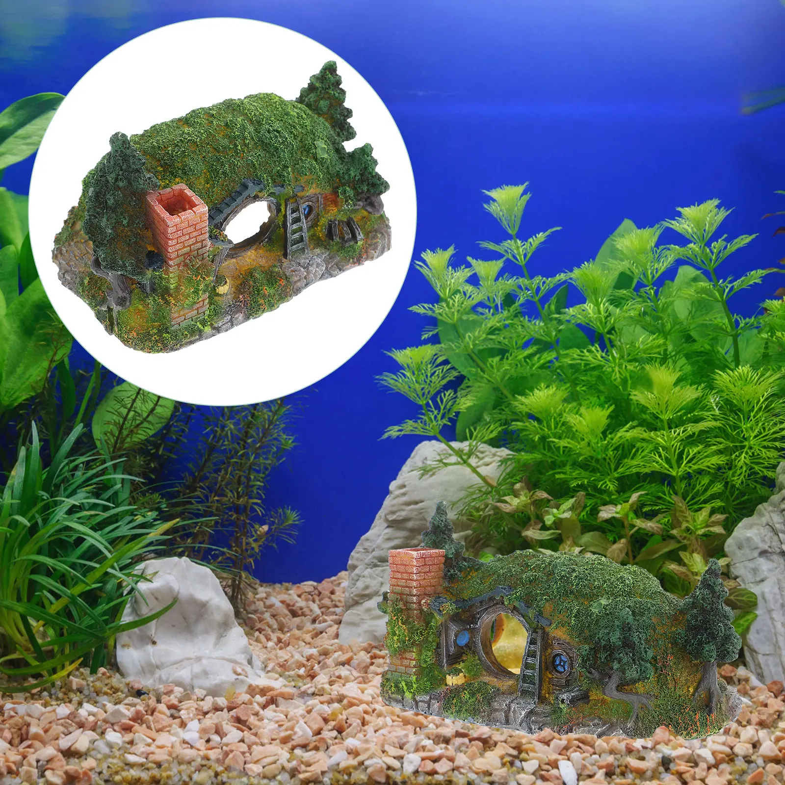 

1Pcs Hobbit Style Aquarium Ornament Creative Fish Tank Decoration Resin Mini House for Aquascaping Beautiful Scenery Safe Fish
