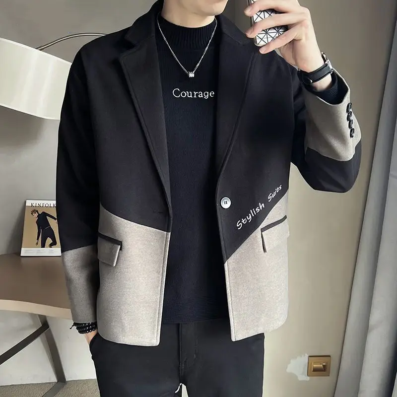 

Autumn Winter KPOP Fashion Style Harajuku Slim Fit Outerwear Loose All Match Casual Male Clothes Tops Lapel Long Sleeve Jacket