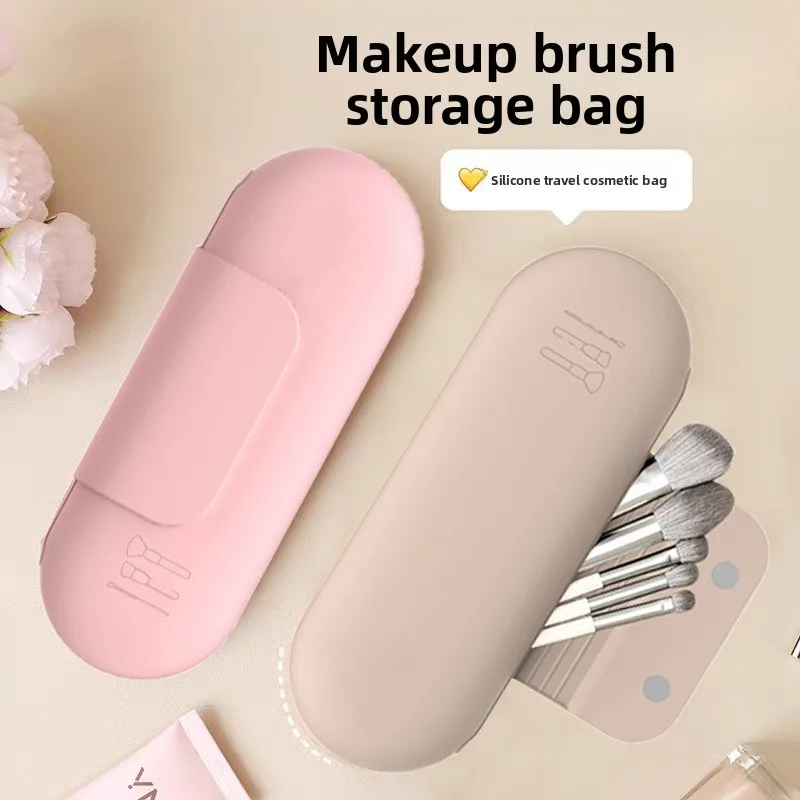 Silikon-Brauen-Federmäppchen, Make-up-Pinsel, Lidschatten-Pinsel, Aufbewahrungsset, staubdicht, einfache tragbare Reisetasche, spezifisch