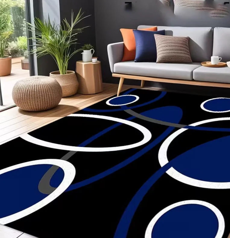 Modern Geometry Blue Circle Line Area Mat Soft Machine Washable Living Room Bedroom Office Home Decoration
