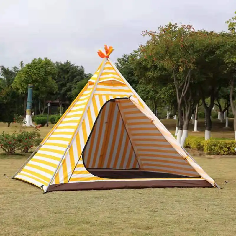 Lanbowang New Arrival Wholesale Outdoor Family Leisure 3-4 Person Cotton Canvas Camp Indian Tent Sunshade Pole Tents Tarp