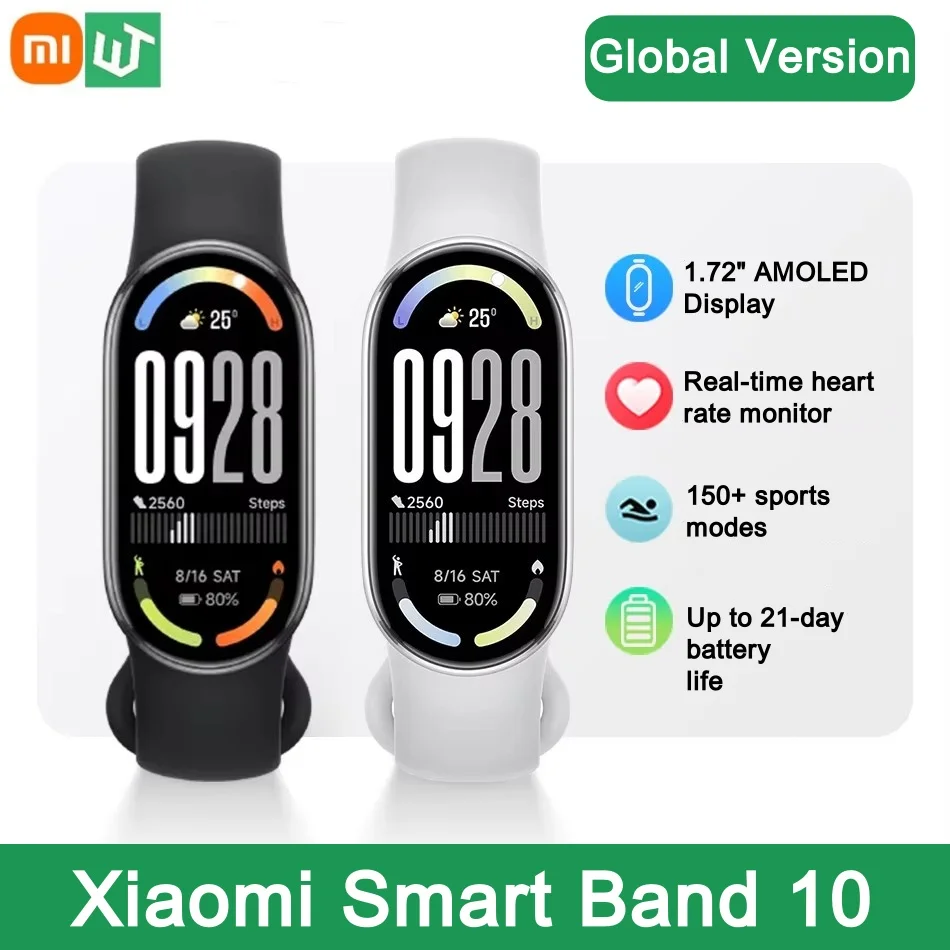Xiaomi Mi Smart Band 10 الإصدار العالمي 1.72 "AMOLED مراقبة الصحة 21 يومًا بطارية 5ATM مقاوم للماء Smartwatch سوار رياضي