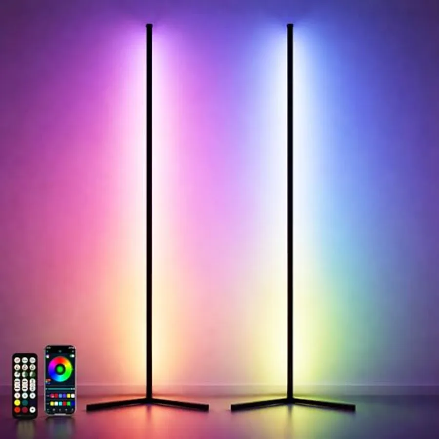 2 Pack Corner Floor Lamp 57'' Tall RGB Lamp Modern Mood Lighting with 88 LEDs Bluetooth App Control and Sturdy Base for Effortl