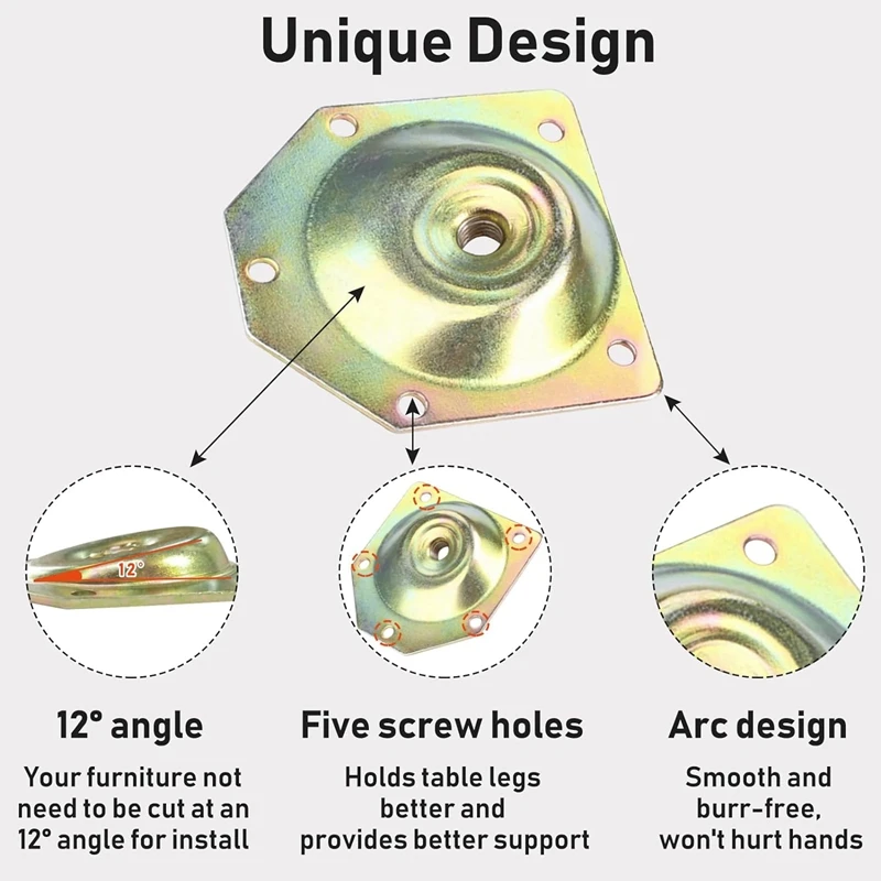 Leg Mounting Plates Furniture Leg Attachment Plates 12 Degree Angled Metal Table Leg Mounting Hardware,Furniture Metal 8Piece