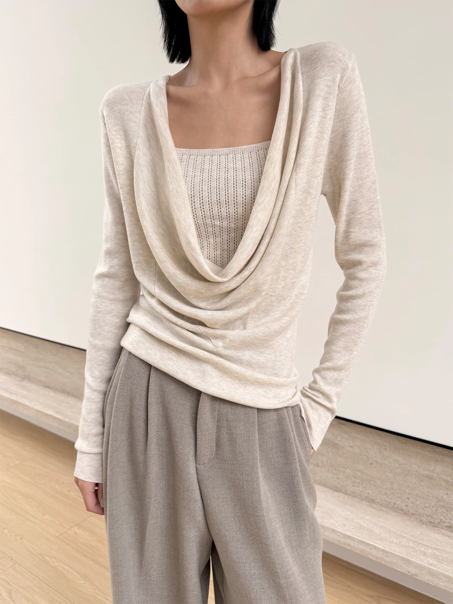 

Женская вязаная базовая кофта с длинным рукавом, облегающая, с эффектом стройности, осенне-зимняя, для повседневной носки, однотонная