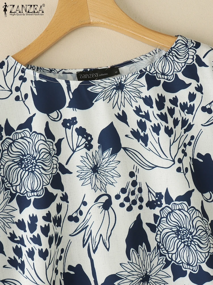 ZANZEA Mulheres Casual Moda Floral Impresso Blusas Verão O-pescoço Manga 3/4 Solta Blusas Mujer Dia Desgaste Leve Túnica Tops