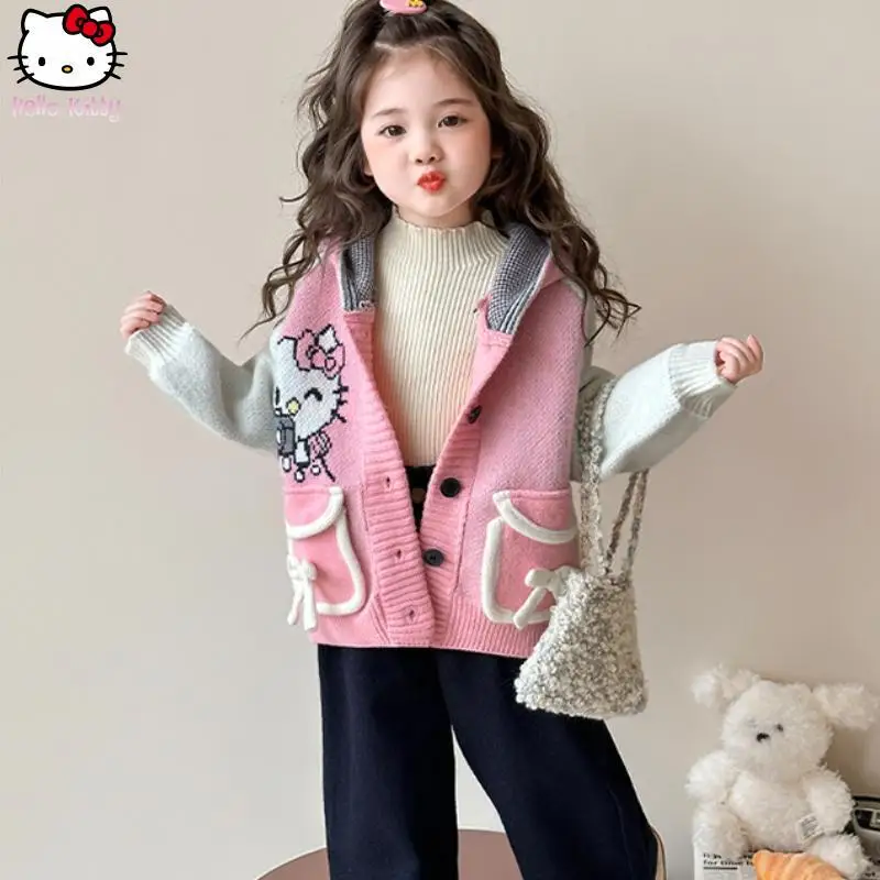 الأطفال الكرتون القط مقنعين معطف سميك Kawaii الخريف الشتاء جديد أنيمي سترة الفتيات سترة مشغولة من الصوف بلوزات الكورية الموضة #2
