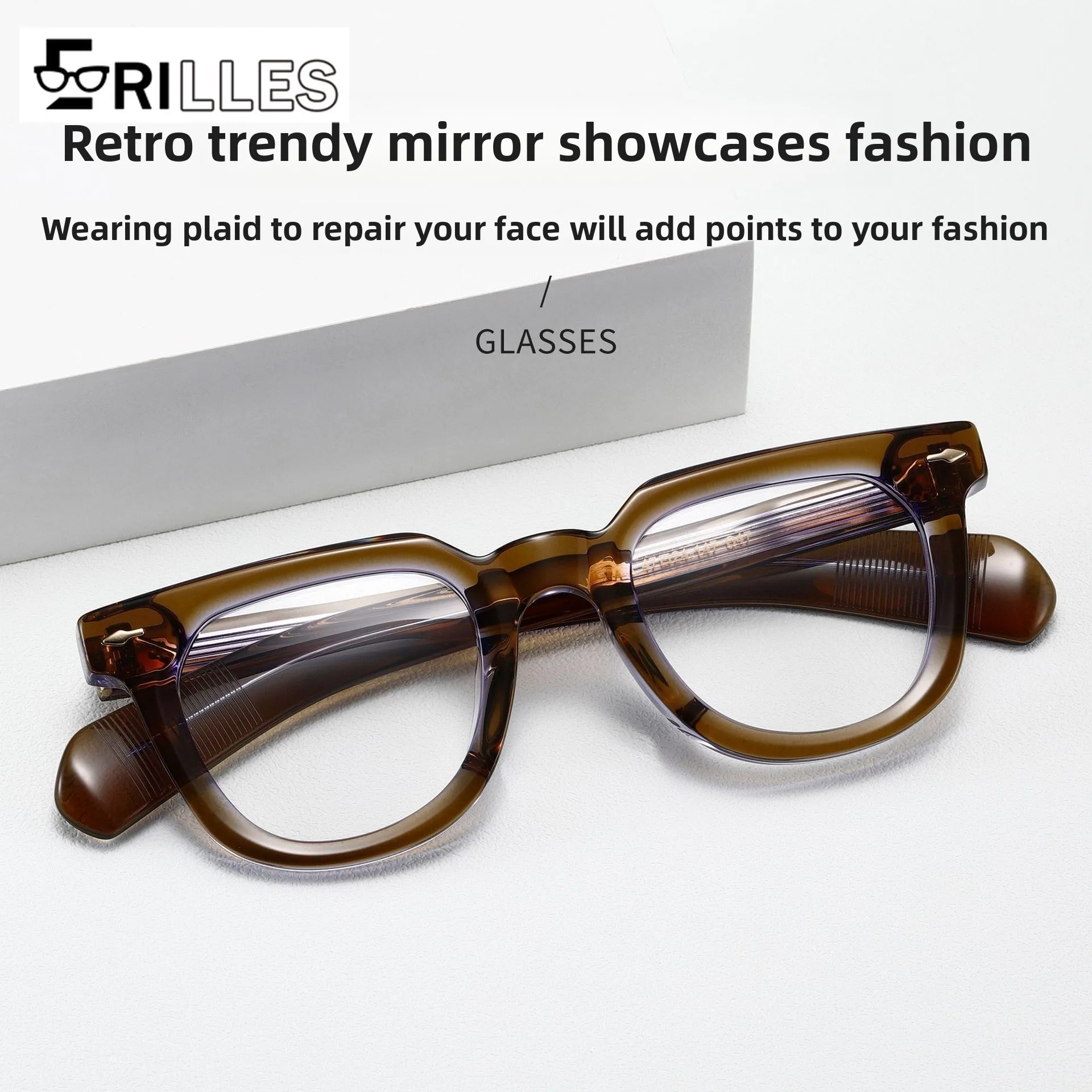 

Architectural Double-Color Acetate Frames, Thick-Gauge Asymmetric Glasses for Avant-Garde Style, Artisanal Full-Rim Design