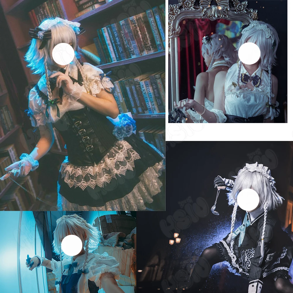 Izayoi Sakuya Cosplay Wig Anime TouHou Project Cosplay HSIU Silver and white double braided short hair Free Wig Cap