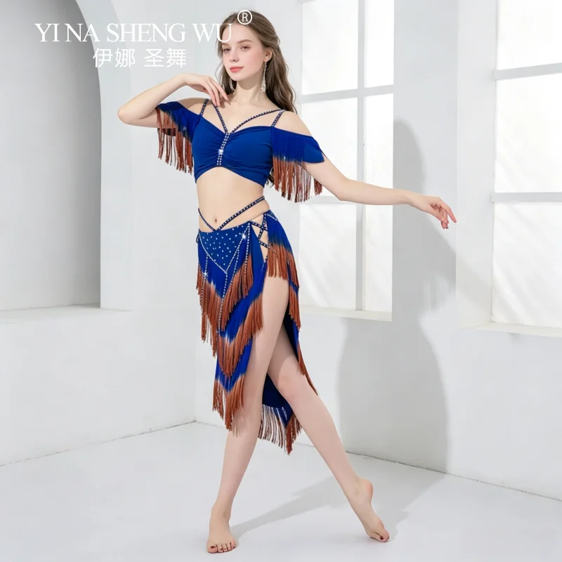 Sexy 2pcs Women Belly Dance Costume Fringe Tassel Oriental Short Skirt Practice Wear Solo Drum Egypt Show Clothes Stage Outfit