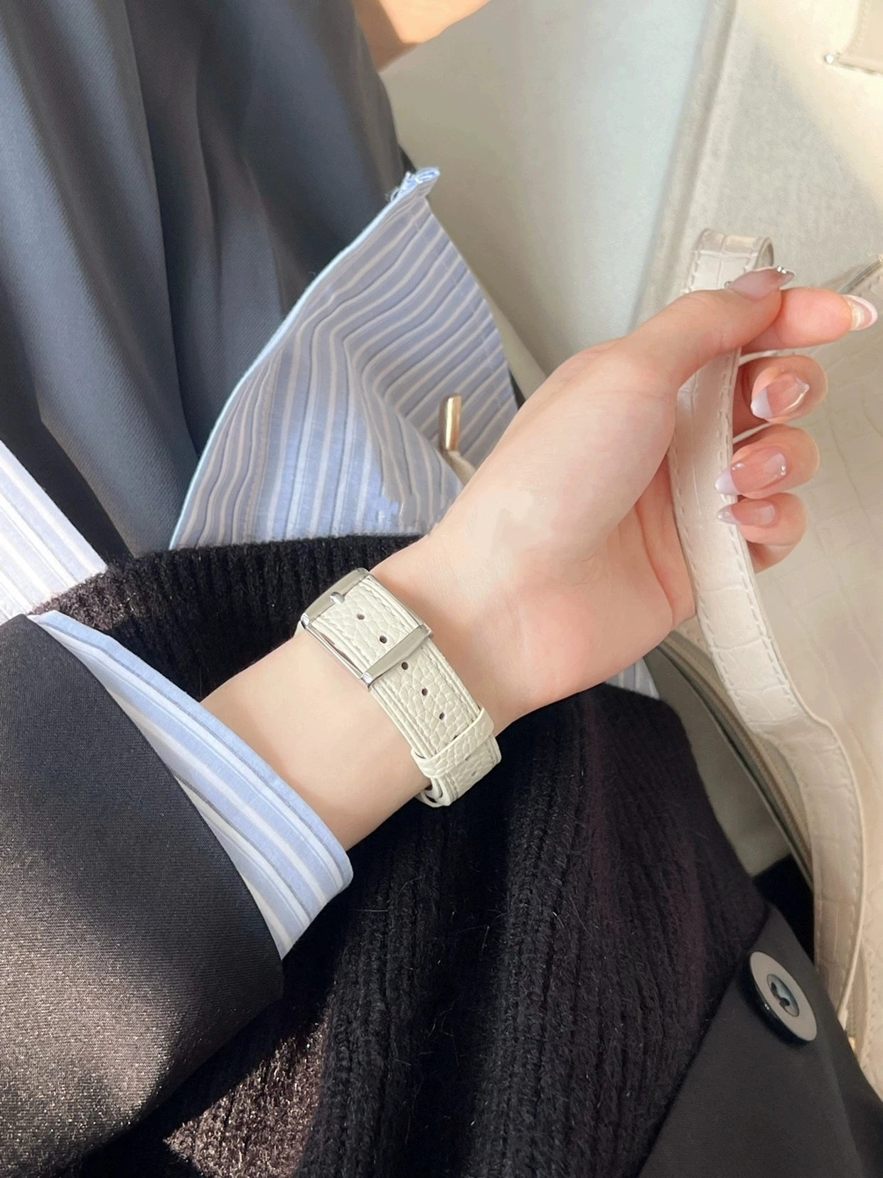 애플 워치 밴드 여성용 가죽 루프 스트랩, 울트라 10, 9, 8, 7/6, 38mm, 40mm, 41mm, 42mm, 44mm, 45mm, 46mm