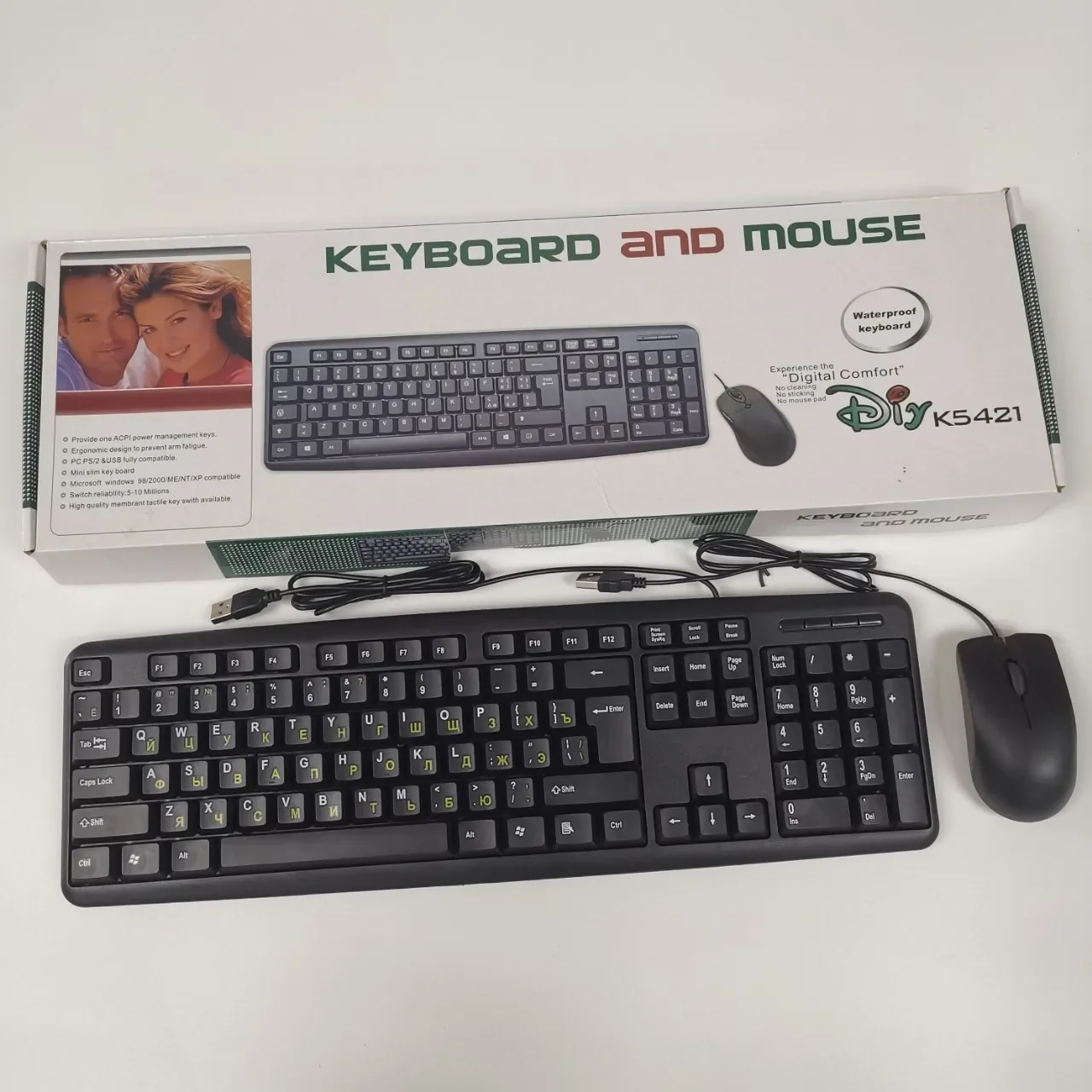 Conjunto de teclado, teclado e mouse russo de computador preto com fio usb conjunto de teclado e mouse russo