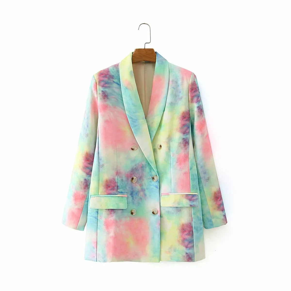 

Summer New Women's Faion Tie Dye Double Buttoned Suit Jaet W3837 Briti Sle Commute Busin Cotton 00%