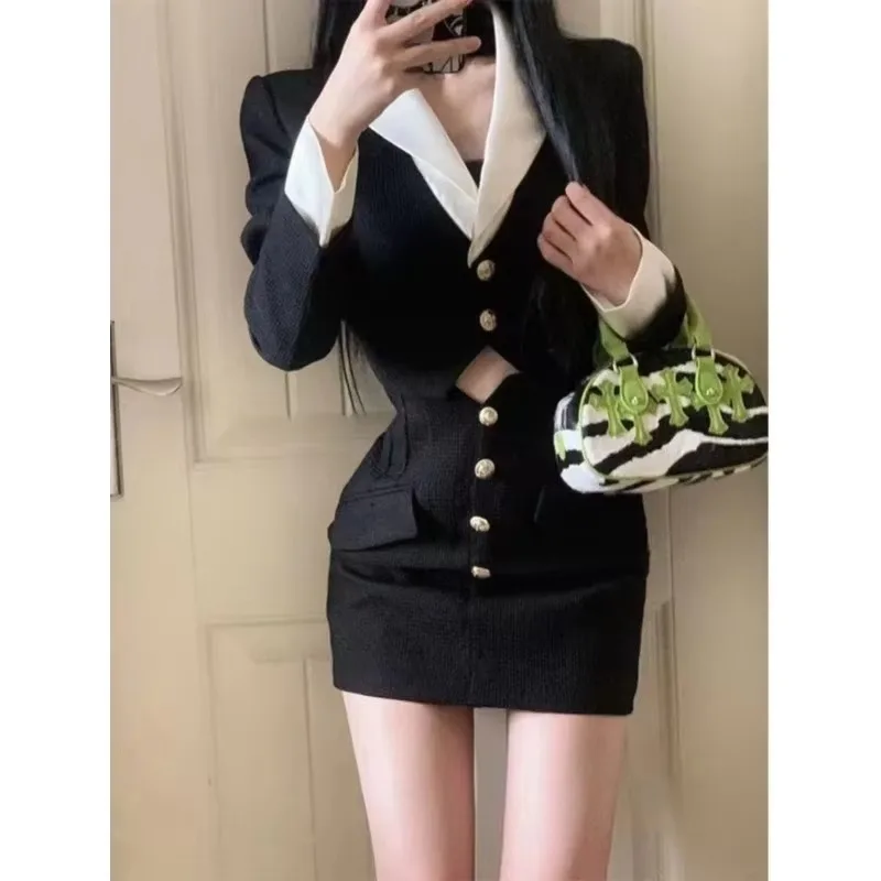 UNXX Spring Autumn New Skirt Suits Women High-end Lady Short Contrast Blazer Coats + High Waisted Slim Fit Pencil Two Piece Set