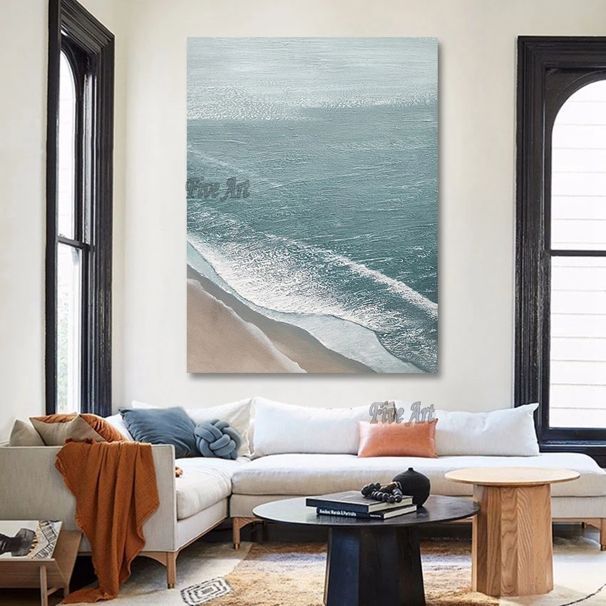 

High Quality 3D Beautiful Picture Scenery Home Decoration Dropshipping Beach Modern Abstract Acrylic Oil Painting Frameless