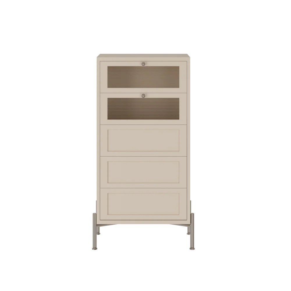 

French Cream Style Chest of Drawers Living Room Bedroom Glass Storage Clothes Closet Light Luxury Coffee Cabinet