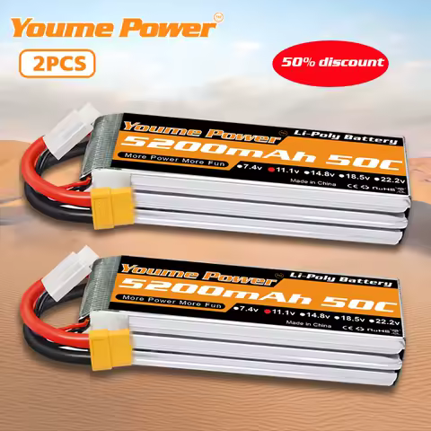 2pcs Youme 2S 3S 4S 6S RC Lipo Battery 7.4V 11.1V 14.8V 22.2V 3300mah 4500mah 5200mah 6200mah 6500mah with XT60 for RC Car Drone