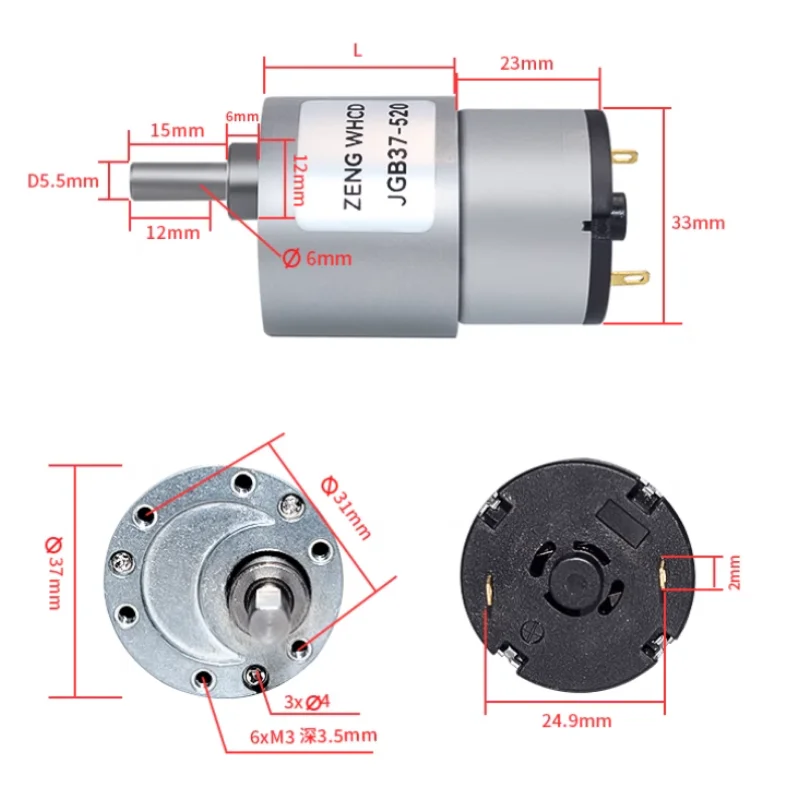 12 V/24 V JGB37-520 Hoog Koppel Versnellingsbak Elektrische Motor Nieuwe Reductiemotor 7/12/22/35/45/66/107/200/300/600/960 rpm