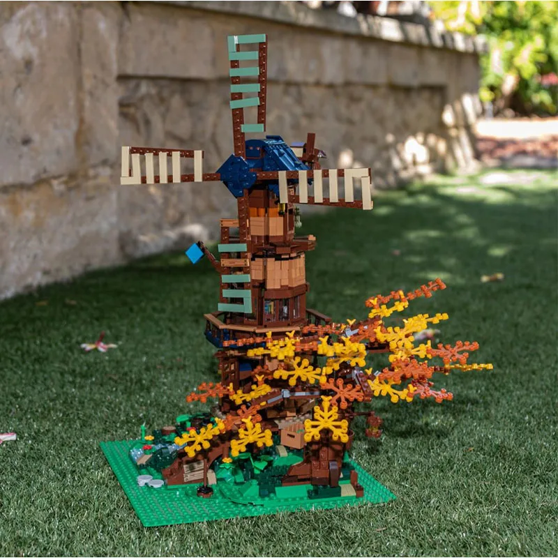 MOC-59227 de montaña de agua corriente para niños, montaje de molino de viento pequeño y vívido, modelo de bloque de construcción de empalme, 1778 piezas, regalo de Navidad