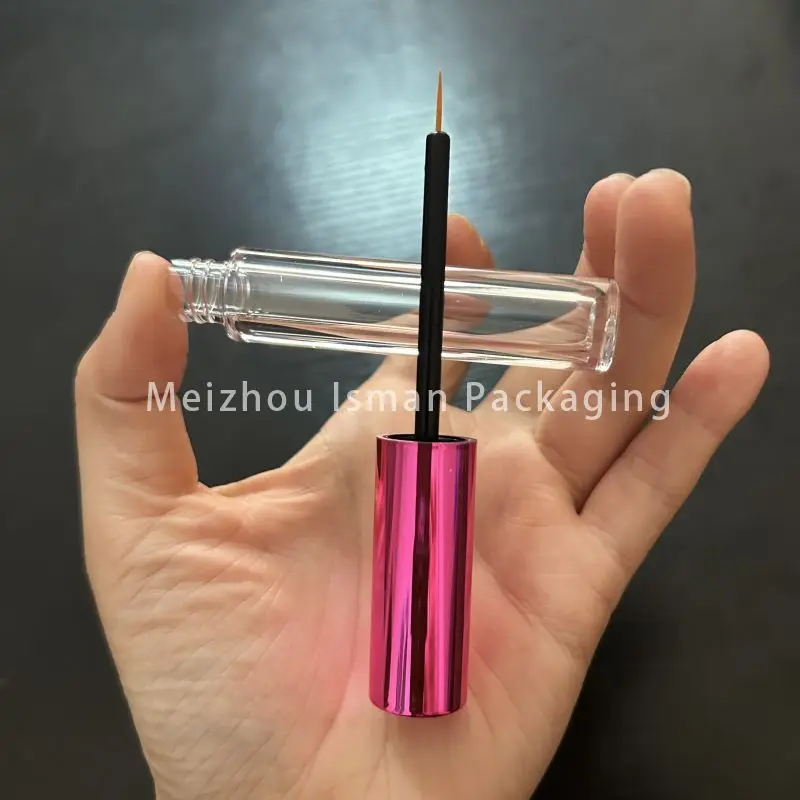 50 Buah Baru Kualitas Tinggi 3Ml Bulat Metalik Hot Pink Eyeliner Tabung Lip Gloss Kemasan Wadah Bulu Mata dengan Sikat