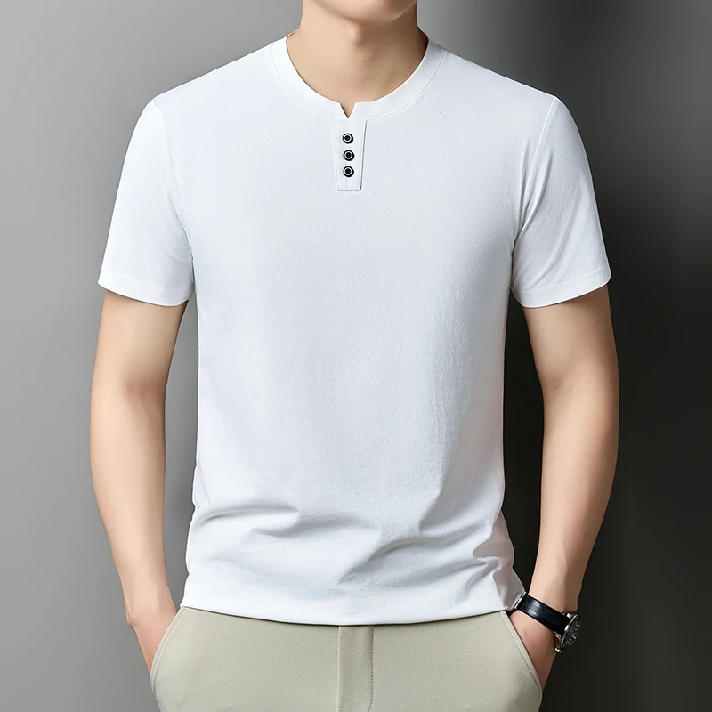 Herren Casual Kurzarm Henley T-Shirt mit V-Ausschnitt und drei Knöpfen, leichte, atmungsaktive T-Shirts für Herren, Alltagsoutfits. – Detail 27