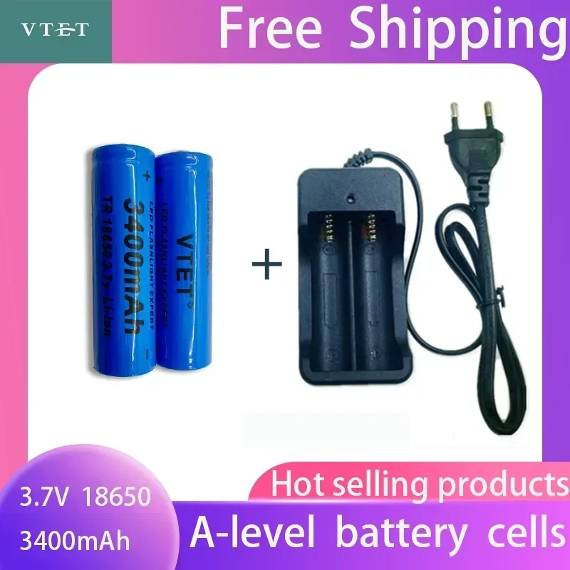 2024 New Battery High Quality 3400mAh 3.7V 18650 Li-ion Batteries Rechargeable Battery For Flashlight Torch Fan Toy Car+Charger image 3