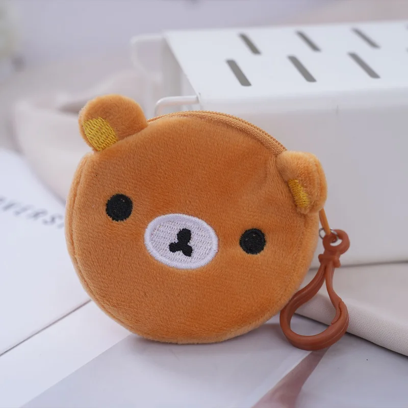 Rilakkuma, monedero de felpa, llaveros para niños, nuevo Anime, billetera de oso marrón perezoso, Mini monedero de viaje escolar para niños, llavero de regalo