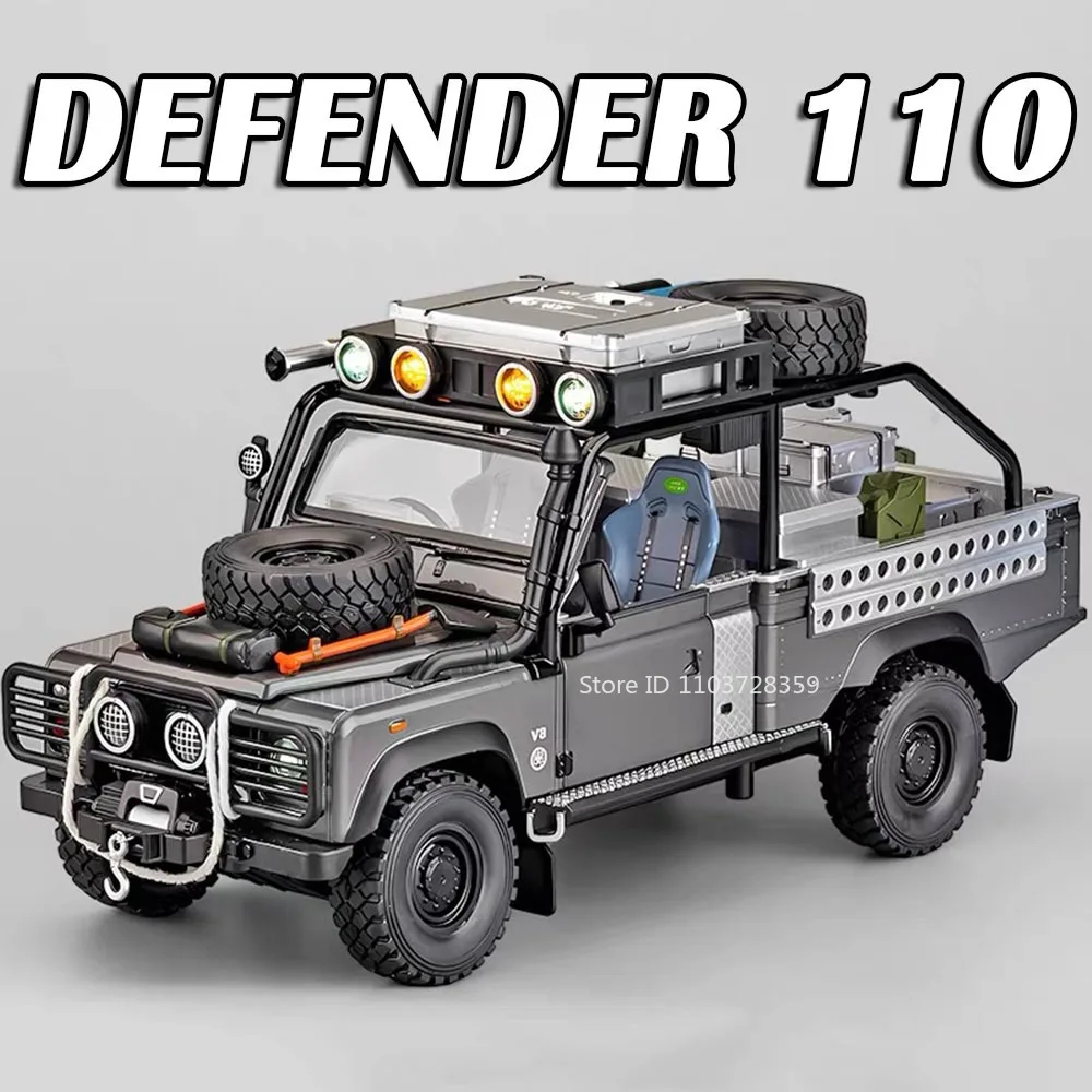 1:24 Defender 110 Model Pojazdu Terenowego Zabawki Metalowe Odlewane Dźwięk Światło Otwierane Drzwi Napęd Pull Back Ozdoby Samochody dla Dzieci Prezenty