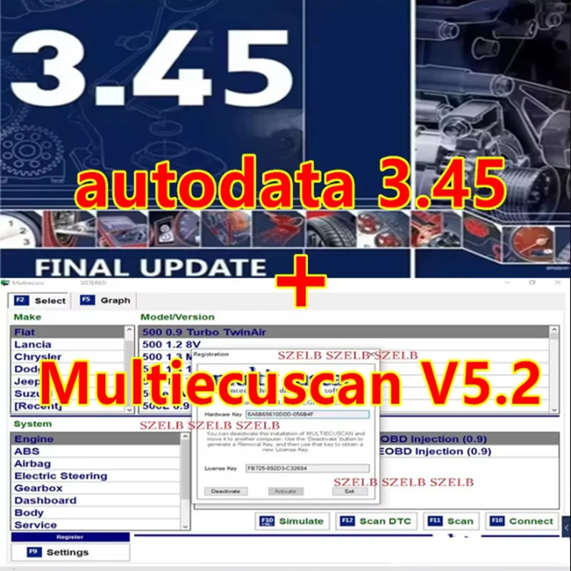 autodata3.45 and for Fiat Software Multiecuscan V5.2 for Fiat/Chrysler/Dodge/Jeep/Suzuki Scanner Software
