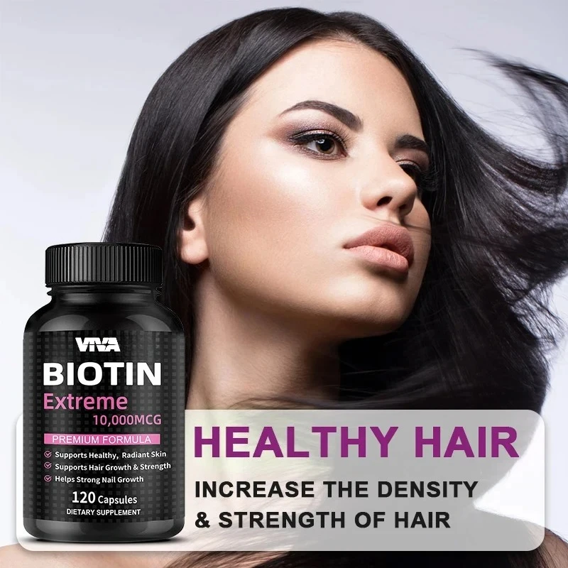 Biotin 10,000 Mcg, 120 Capsules - Energy, Metabolism, Promotes Healthy Skin, Nails & Hair - Super High Potency - Non-GMO