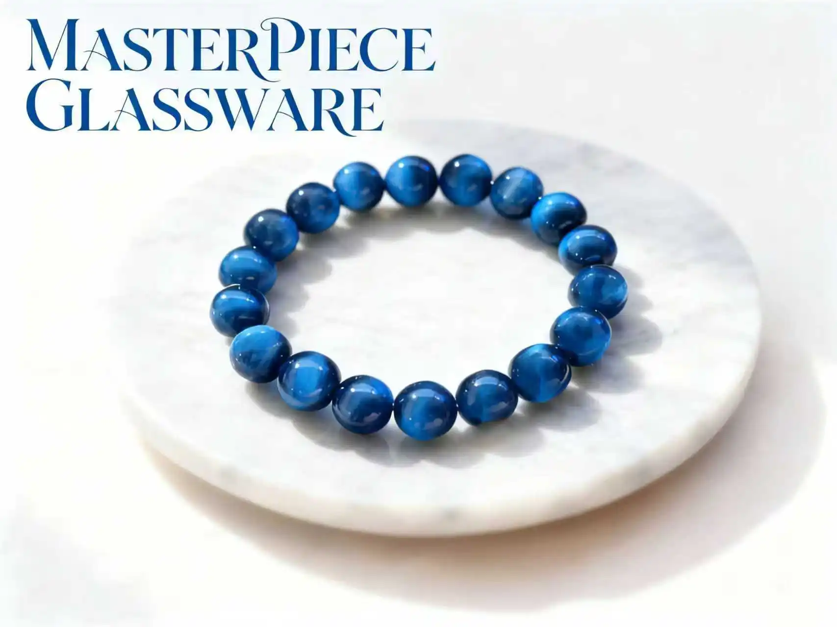 Precision-crafted Blue Tiger's Eye Imitation Glass Bead Bracelet - Multi-process Production, 6/8/10mm Multiple Sizes