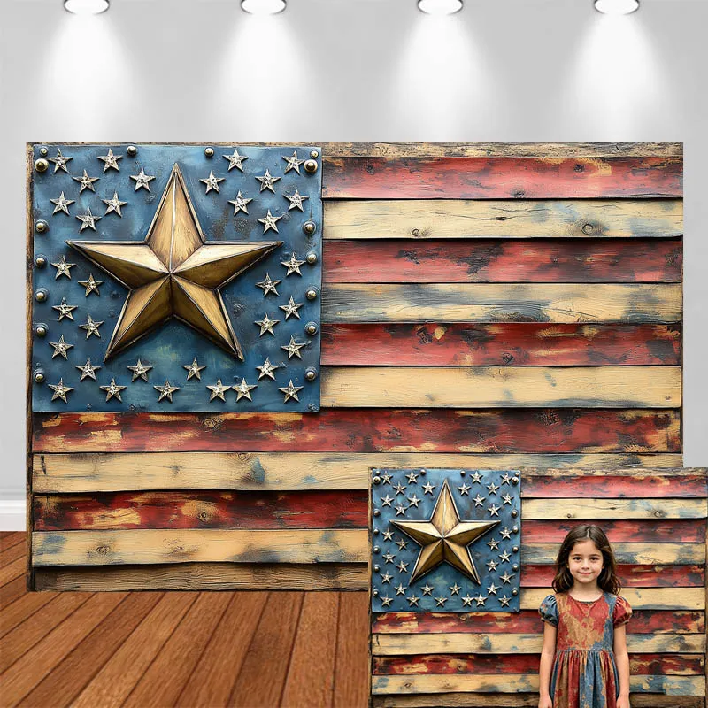 

LS Independence Day Photography Background Wooden Flag Antique Wrought Iron Decor Adult Kids Portrait Photo Backdrop Studio