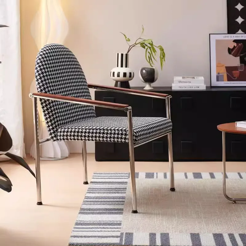 Home Modern Simple Dining Chair Metal Backrest Chair Office Soft Package Chair Coffee Shop Armrest Leisure Chairs