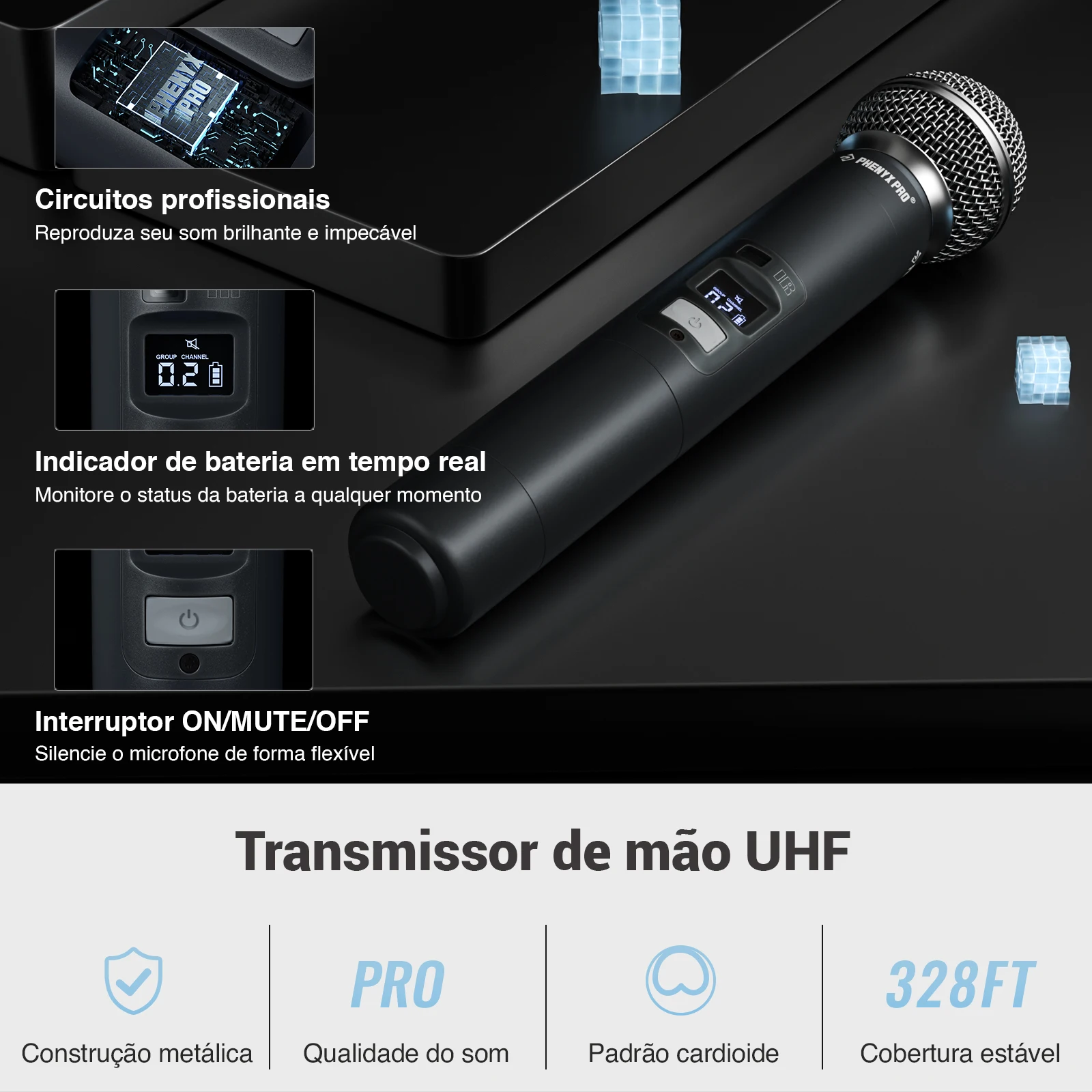 SISTEMA DE MICRÓFONO INALÁMBRICO Phenyx Pro, conjunto de ocho canales con micrófonos de mano de Metal, 8x40 canales, escaneo automático para DJ