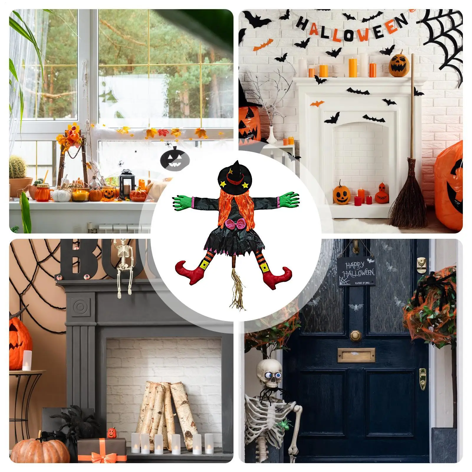 Halloween Witch Crashing Figurine Tree Decoration Party Props Outdoor Crashing Witch Decor For Garden Porch Yard Lawn Fireplace