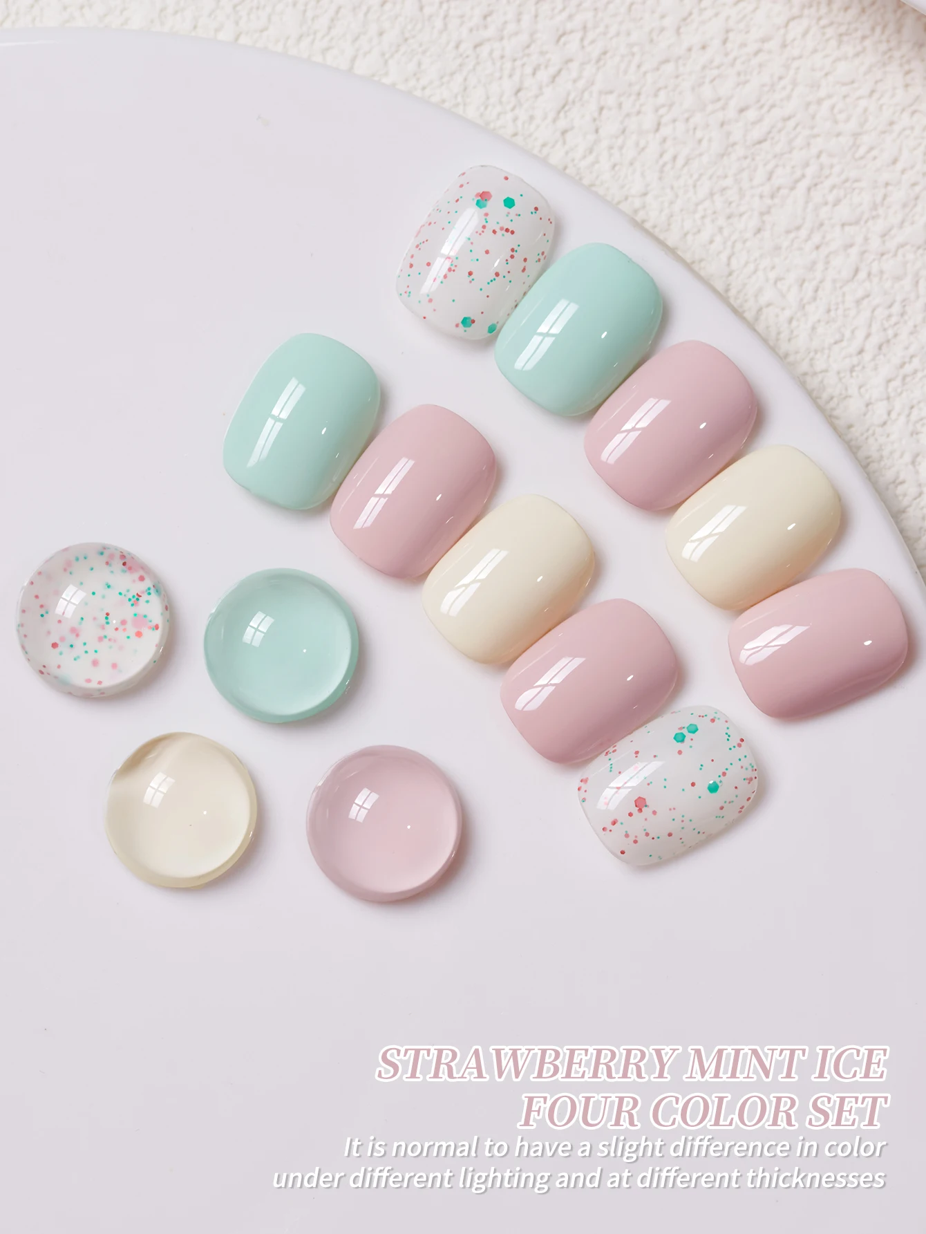 4 ชิ้น 4 สี --- สตรอเบอร์รี่ Mint Ice เล็บชุดเล็บเจลเลื่อมเล็บครีมกาว Glossy Gloss Salon เล็บ