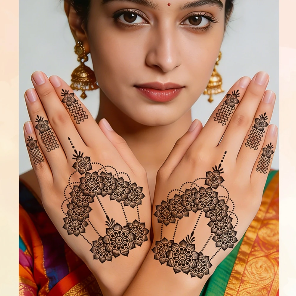 Mandala Black Henna Temporary Tattoo Waterproof Lace Flower Aesthetic Body Art Stickers Authentic Indian Style Mehndi Tattoo