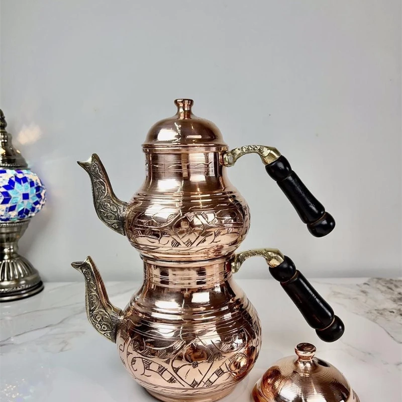 Purely handmade copper carving flower tea characteristic child and mother kettle European court 0.9L