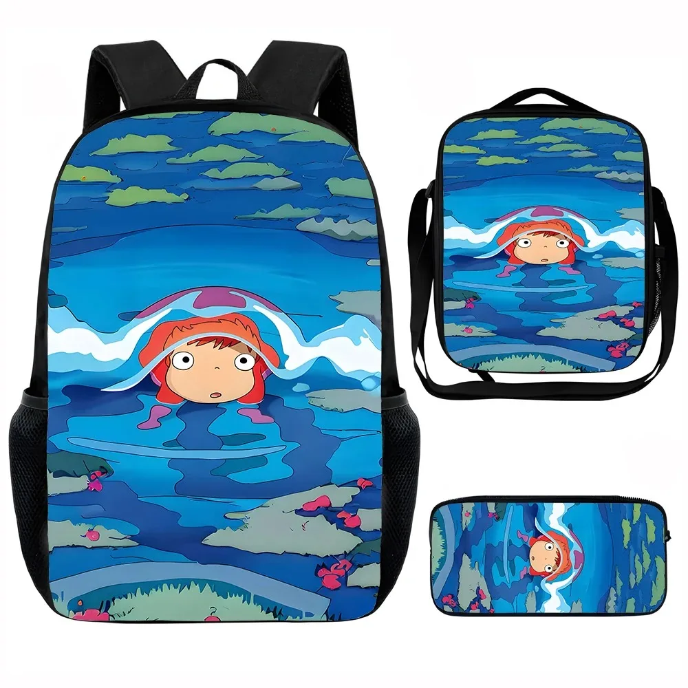 

Cartoon Movie P-Ponyo Child School Backpack with Lunch Bags ,Pencil Bags ,School Bags for Boys Girls Best Gift