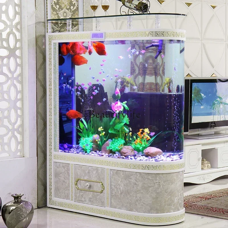 

LD33New Fish Tank High Cabinet Living Room Large U-Shaped Floor Screen Partition Landscaping Glass Aquarium