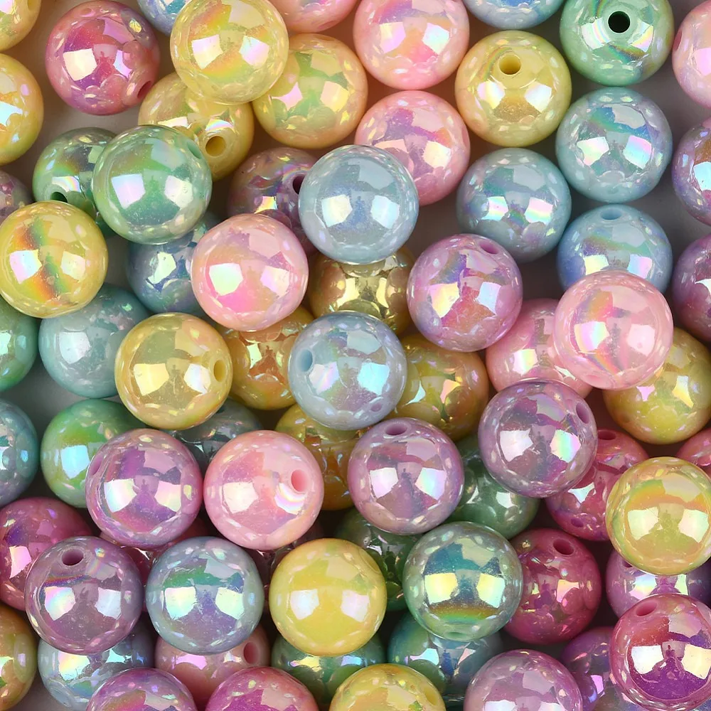 100Pcs Opaque Acrylic Beads Round AB Color Plated Mixed Color 16mm Hole: 2.8~3mm