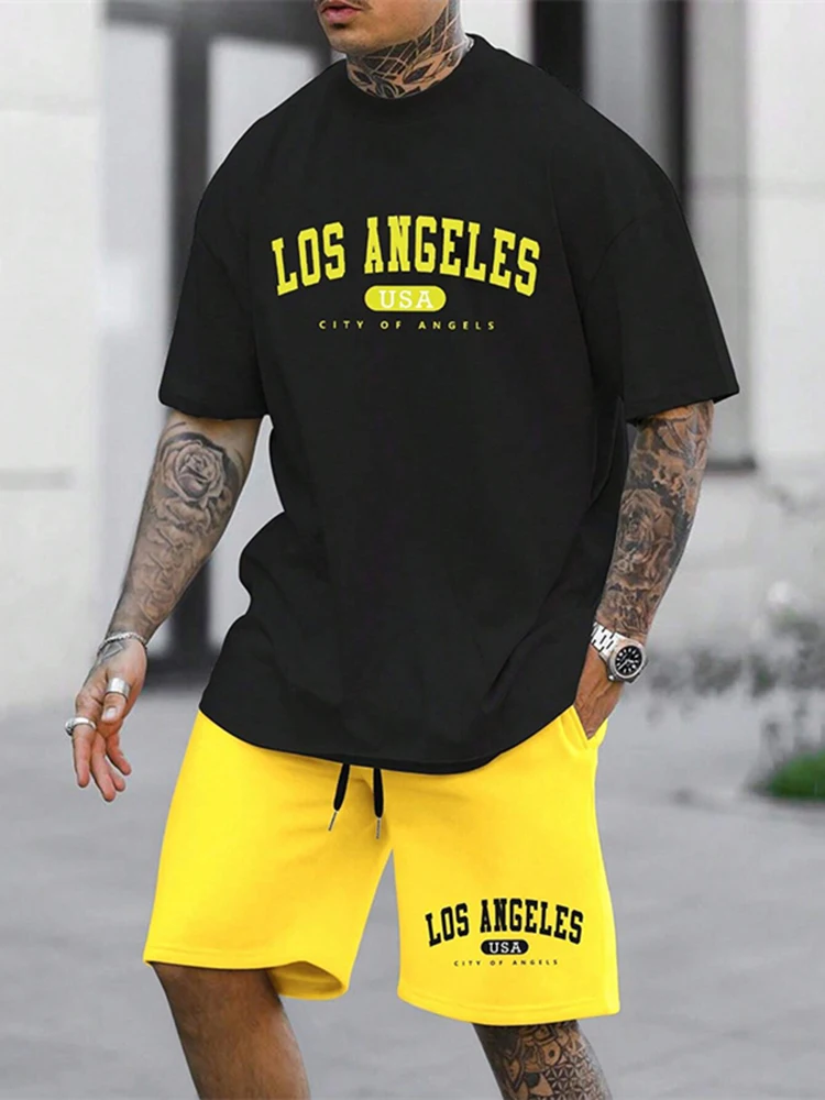 

Men's Two-piece Outdoor Vacation Sportswear, Casual Breathable Short-sleeved Summer Street Shirt, Shorts