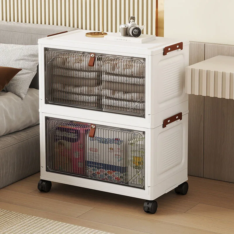 Open-and-Go Foldable Storage Cabinet with Whisper Wheels – Easy-Lift Top Shelf for Living Room & Bedroom, Home Essential