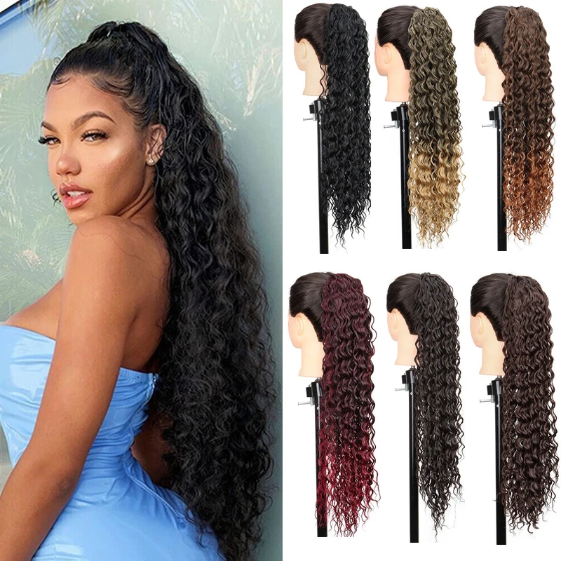 

22Inch Synthetic Corn Curly Drawstring Ponytail Clip in Ponytail Extension High Temperature Drawstring Hairpiece for Women
