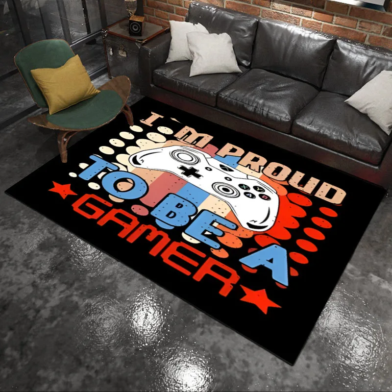 Neon LED Light Effect Gamepad Carpet Mat Black Purple Blue Gaming Rug for Gamer Game Room Playroom Living Room Home Decoration