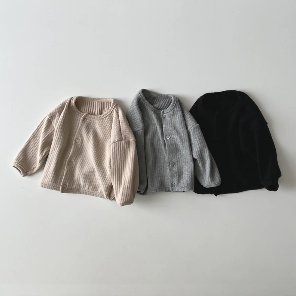 

2025 Autumn New Baby Long Sleeve Coat Solid Boys Casual Jacket Girls O-neck Ribbed Cardigan Cotton Infant Toddler Clothes