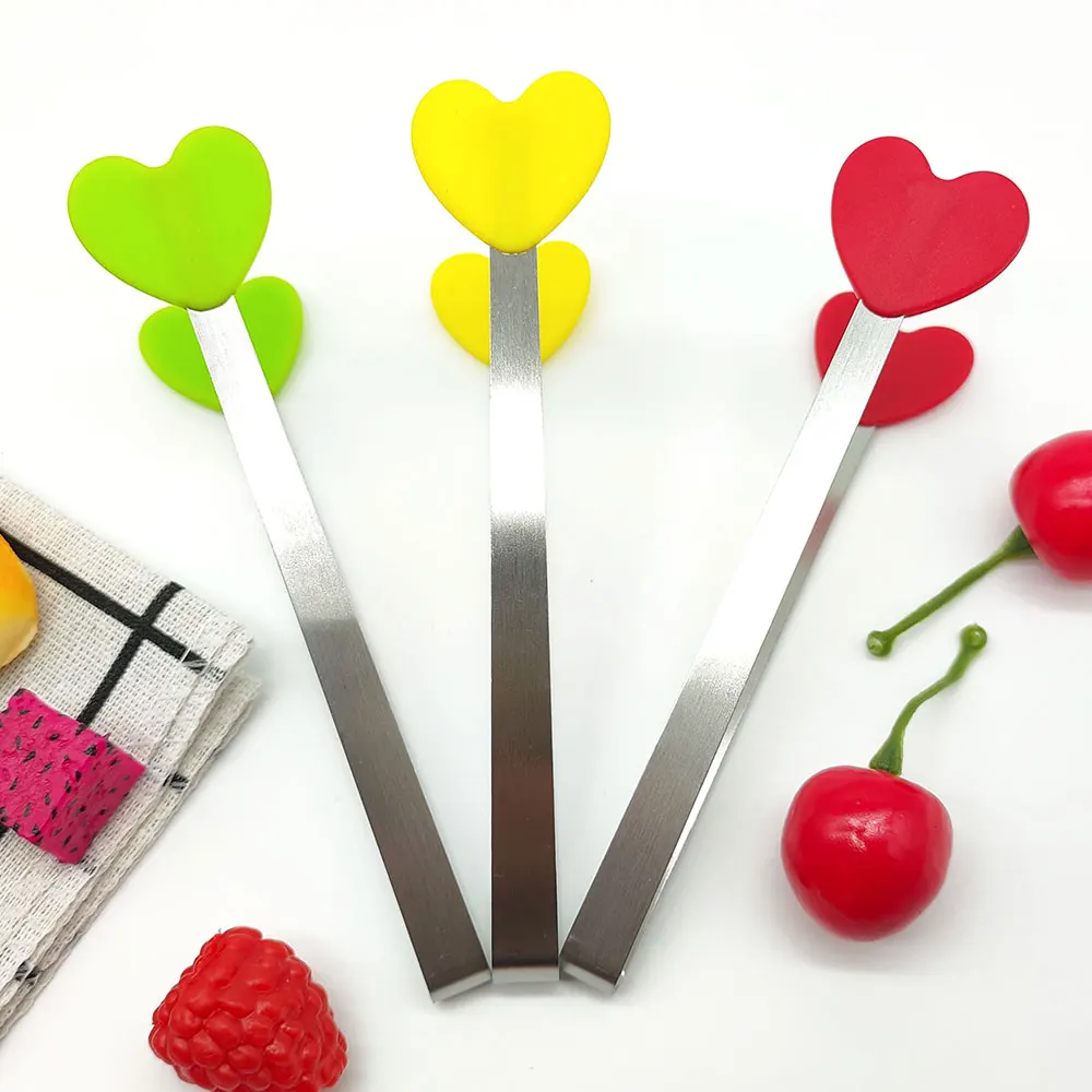 Food Grade Heart Shape Silicone Mini Tongs Non-Slip Cooking Tongs Small Food Tongs Ice Cube Clip For Home Kitchen BBQ