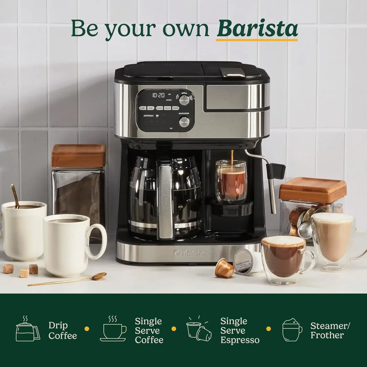 Coffeemaker, Coffee Center Barista Bar 4-In-1 Coffee Machine, Single-Serve Coffee, Espresso & Nespresso Capsule Compatible