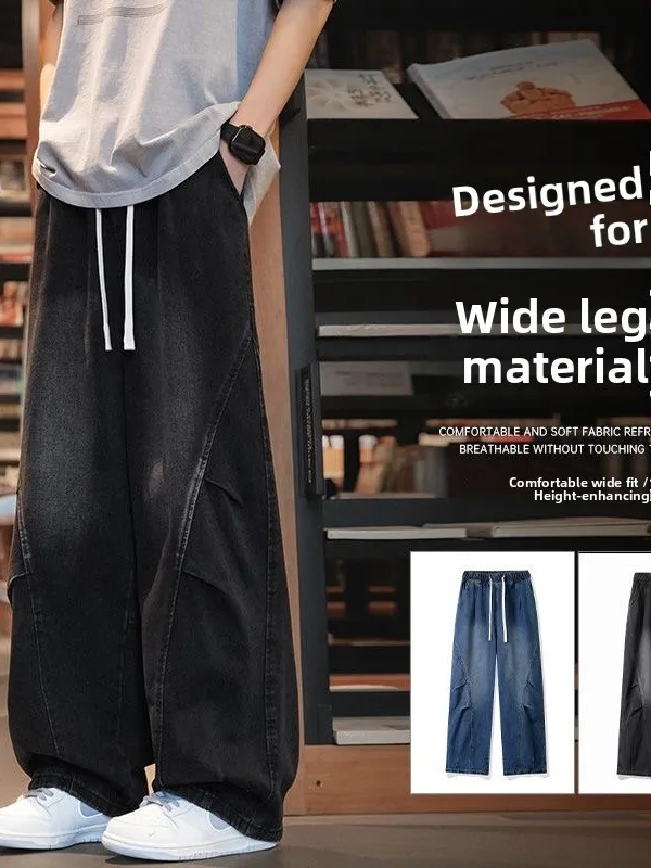 

American Style Knife Jeans Men's Spring Autumn New High Street Retro Casual Long Pants Boys Wide Leg Straight Leg Pants